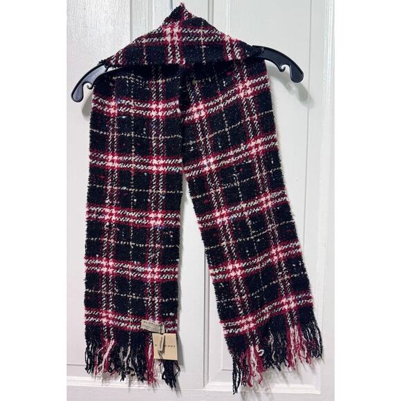 NWT Burberry London Black Red Wool Scarf Muffler 60in by 8in - Picture 2 of 7